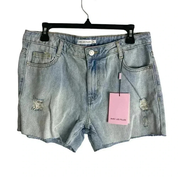 AVEC LES FILLES WOMEN'S DISTRESSED CUT OFF BLUE DENIM JEAN SHORTS SIZE 29 - Picture 1 of 8
